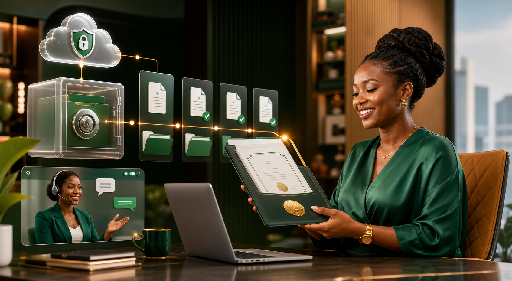 A business owner receiving completed registration certificates securely from RegisterMe